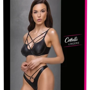 Cottelli Lingerie Matte Black Bra Set 85B/L with Decorative Straps