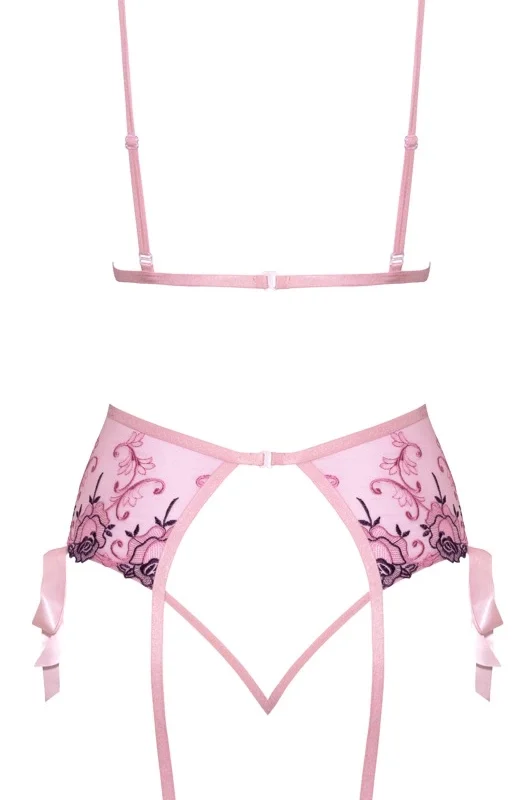 kissable Embroidered Floral Lingerie Set L/XL - Light Pink, 3-Piece