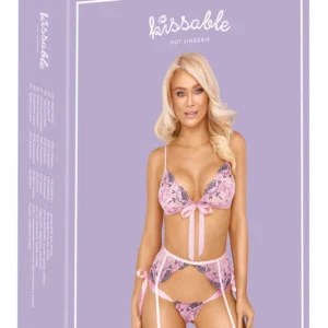 Kissable Embroidered Bra Set L/XL - Light Pink, Adjustable Straps
