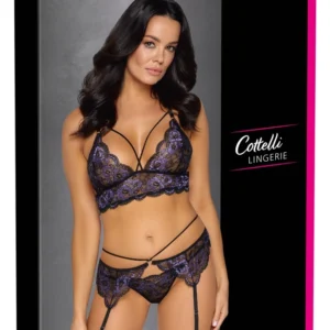 Cottelli LINGERIE Lace Trio Set L - Floral Lace Bra & Suspender Belt