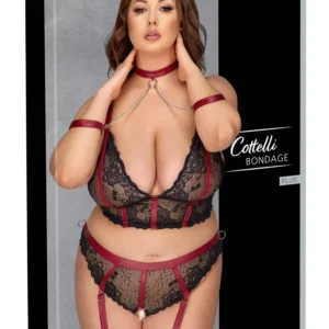 Cottelli Bondage Plus Lace Set 3XL - Black & Red, Adjustable Details