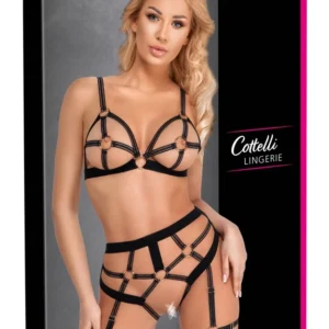 Cottelli LINGERIE Open Harness Bra & Thong Set, Rose Gold Details, M