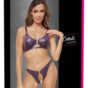 Cottelli Lingerie Wetlook Bra & Brief Set Purple M Adjustable Fit
