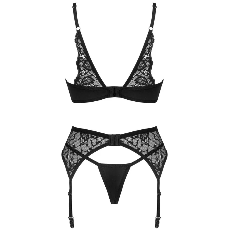 Obsessive Bellastia Set XS/S - 3-Piece Black Lingerie Ensemble
