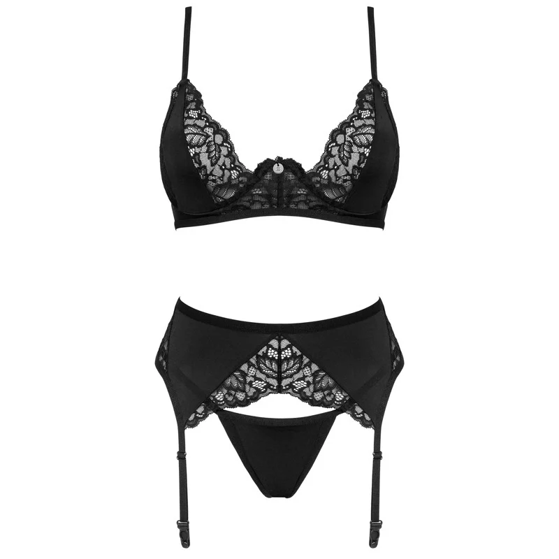 Obsessive Bellastia Set XS/S - 3-Piece Black Lingerie Ensemble