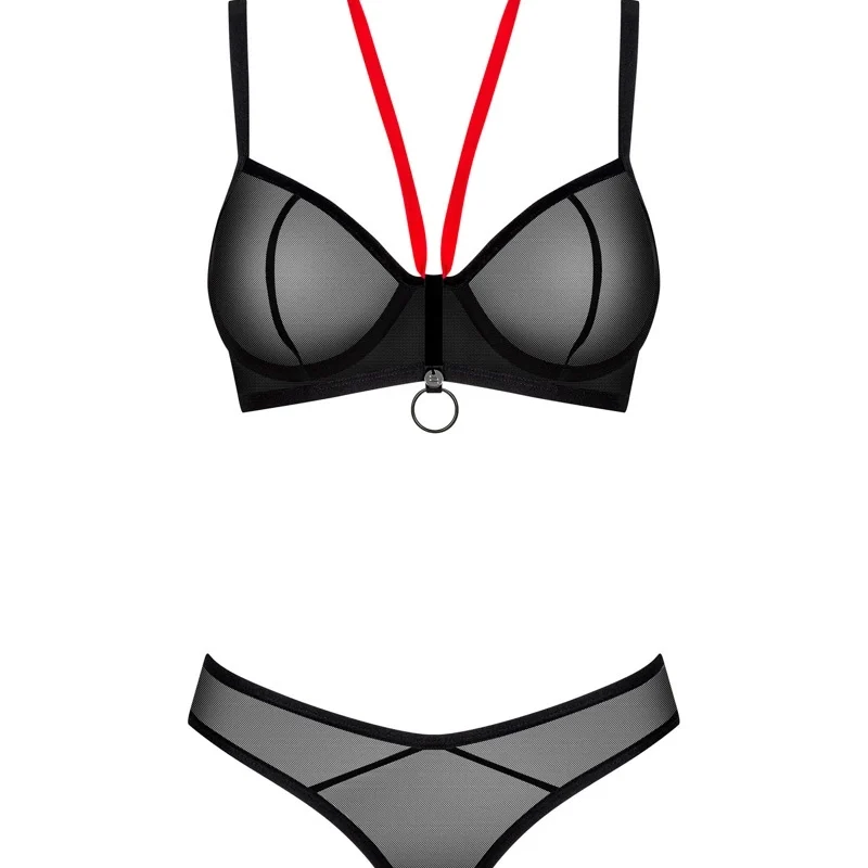 Obsessive Glandez Set XL/2XL Black Sheer Bra & Thong Adjustable Fit