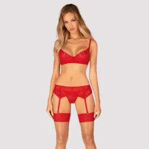 Obsessive Ingridia 3-Piece Red Lingerie Set XS/S Adjustable Lace