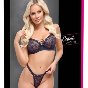 Cottelli Lingerie Lace Bra and Thong Set Black 75B/S Adjustable Fit