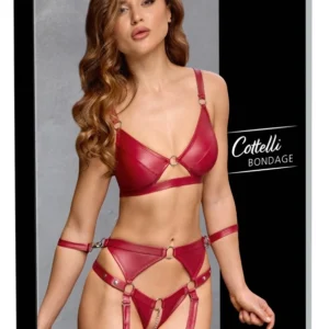 Cottelli BONDAGE Red Matte Bra & Suspender Set M with Adjustable Straps