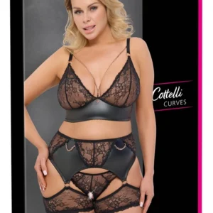 Cottelli Curves 3-Piece Black Lace Bra Set XL Adjustable Chains