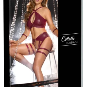 Cottelli Bondage Bra Set L Dark Red Matte Adjustable with Handcuffs