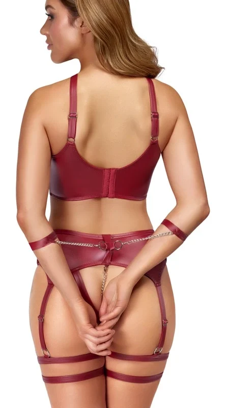 Cottelli „Bondage“ liemenėlių rinkinys L Tamsiai raudonas matinis reguliuojamas antrankiais