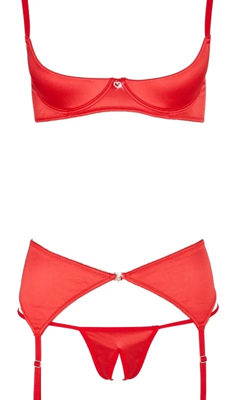 Cottelli Collection Red Shelf Bra Set 3-Piece 80C/M Adjustable Straps