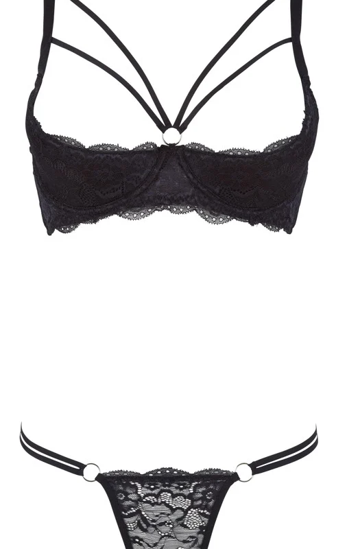 Cottelli Collection Shelf Bra & String Set Lace Black 85B/L