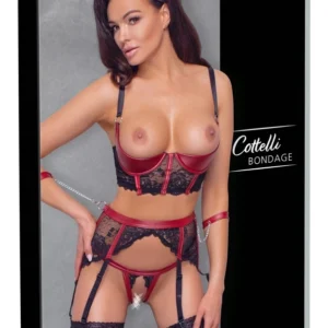 Cottelli Bondage Shelf Bra Set Black/Red XL - Adjustable Lace Ensemble