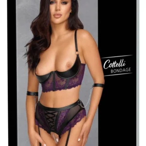 Cottelli Bondage Set 85C/XL - Quarter Cup Lingerie with Lace & Cuffs