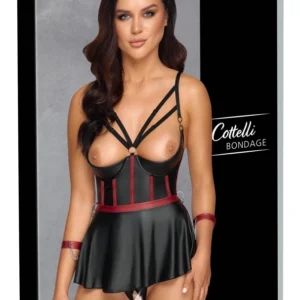 Cottelli Bondage Bra Set 85B/L Black-Red, Adjustable Longline Design