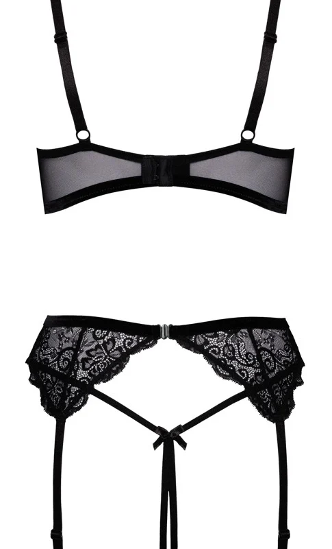 Cottelli Lingerie Shelf Bra Set Black Lace with Removable Chains 80B