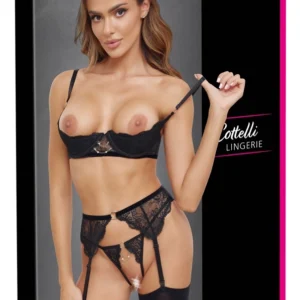 Cottelli Lingerie 3-Piece Set Black Lace with Removable Chains 85B/L