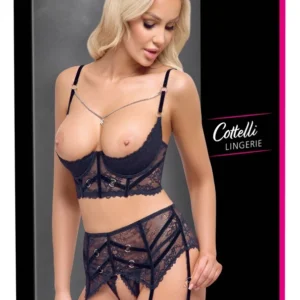 Cottelli Lingerie Shelf Bra Set Chain Black Lace 80B/M Adjustable