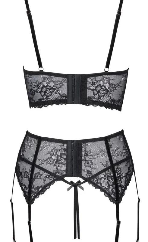 Cottelli Lingerie Set 3-Piece Lace & Chain, Black, 85B/L