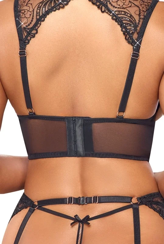 Abierta Fina Lingerie Set L Black Embroidered Tulle with Rose Gold Details