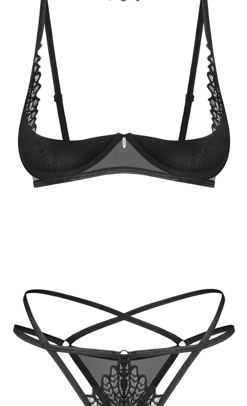 Obsessive Donarella 3-Piece Lingerie Set M/L - Black, Embroidered Details