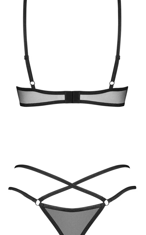 Obsessive Donarella 3-Piece Lingerie Set M/L - Black, Embroidered Details
