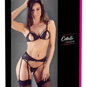 Cottelli Collection Lace Suspender Set XL - 3-Piece Floral Lingerie