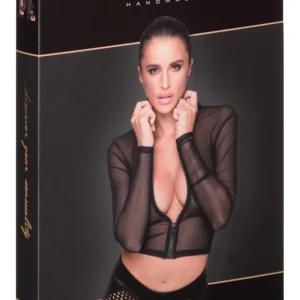 Noir Handmade Powernet Zip Top M - Black, Fitted, Stand-up Collar