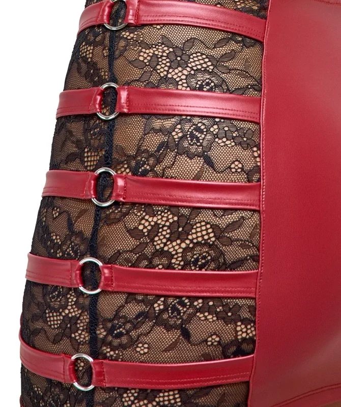 Cottelli PARTY Red Crop Top & Mini Skirt Set with Lace S