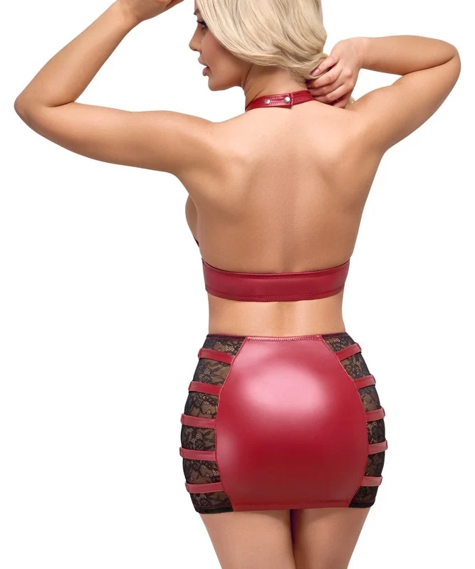 Cottelli PARTY Red Crop Top & Mini Skirt Set with Lace S