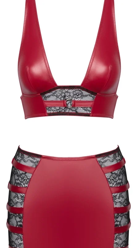 Cottelli PARTY Red Crop Top & Mini Skirt Set with Lace S