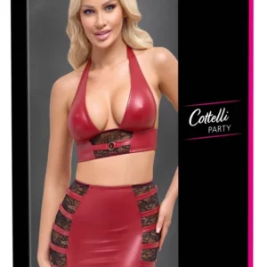 Cottelli PARTY Red Wet Look Top & Mini Skirt Set with Lace M