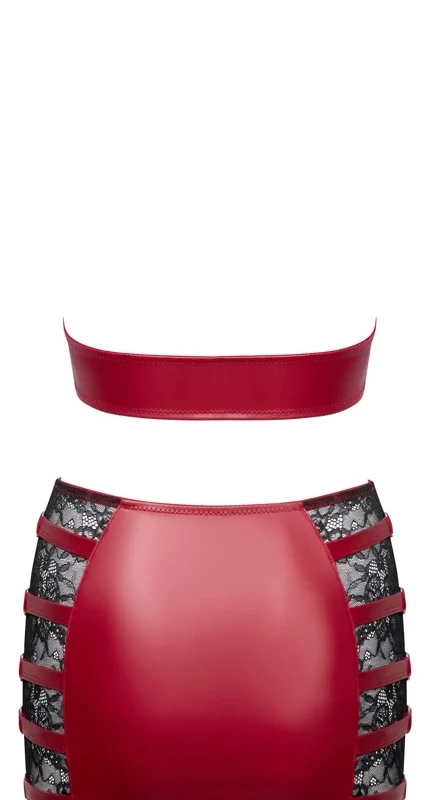 Cottelli PARTY Red Wet Look Lace Set Top & Mini Skirt XL