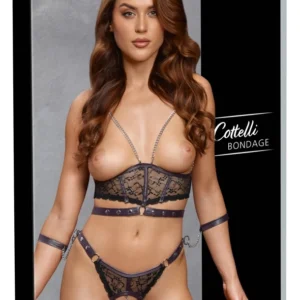Cottelli Bondage Top Set XL - Black Lace & Purple, Adjustable, With Restraints
