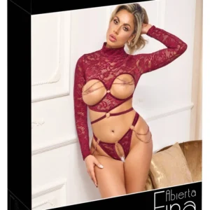 Abierta Fina Lingerie Set Open Cup Lace & Velvet Red L