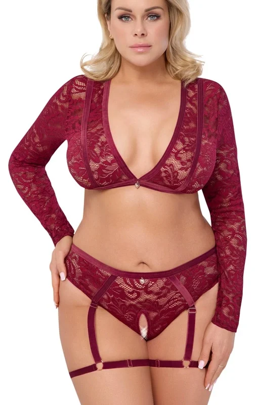 Cottelli CURVES Red Lace Velvet Top & Suspender Briefs Set XL