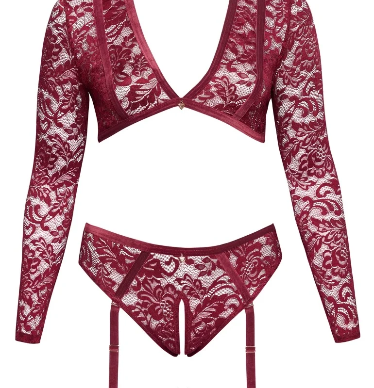 Cottelli CURVES Red Lace Velvet Top & Suspender Briefs Set XL