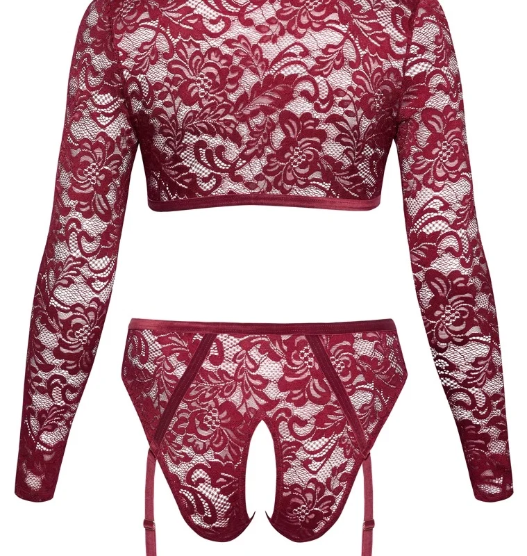 Cottelli CURVES Red Lace Velvet Top & Suspender Briefs Set XL
