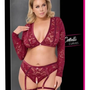 Cottelli Curves Lace & Velvet Red Lingerie Set 3XL Adjustable Straps