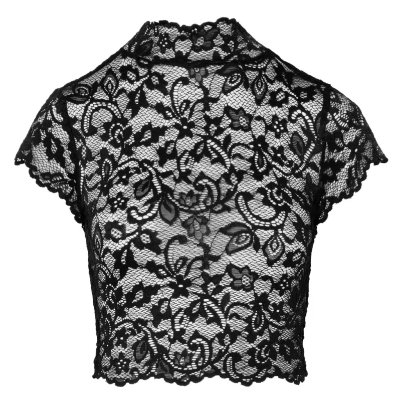 Noir Handmade Top Lace Model M Black Floral Sheer Stand Collar