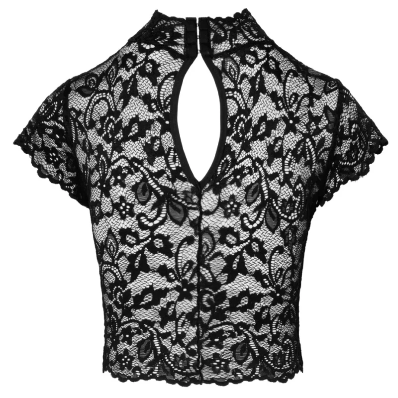 Noir Handmade Top Lace Model M Black Floral Sheer Stand Collar