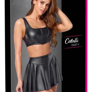 Cottelli PARTY Black Matte Look Crop Top & Mini Skirt Set XL