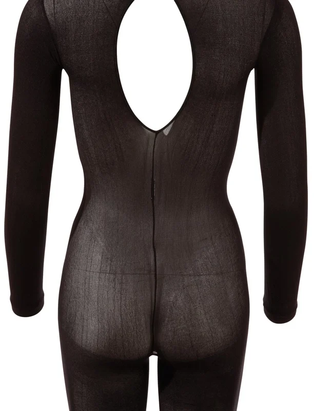 Cottelli Collection Power Net Catsuit with Lace Collar M/L Black