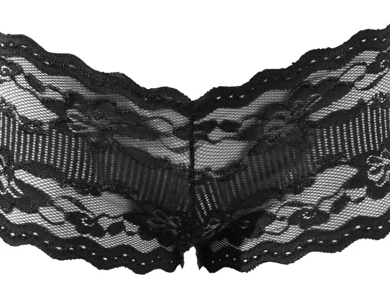 Cottelli Collection Black Lace Panties XL Floral Pattern Open Back