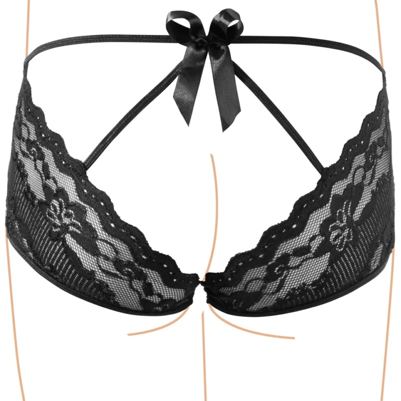 Cottelli Collection Black Lace Panties XL Floral Pattern Open Back