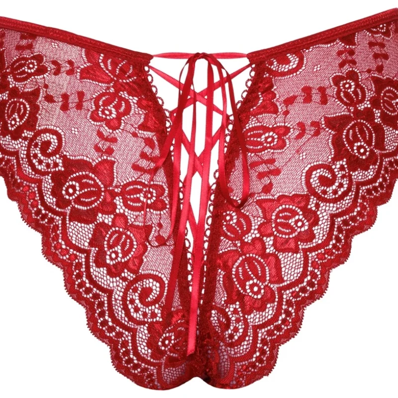 Cottelli Lingerie Lace Panty Red S with Satin Ribbon Lacing