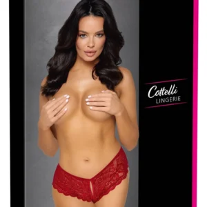 Cottelli Lingerie Lace Panties Red XL with Satin Ribbon Lacing