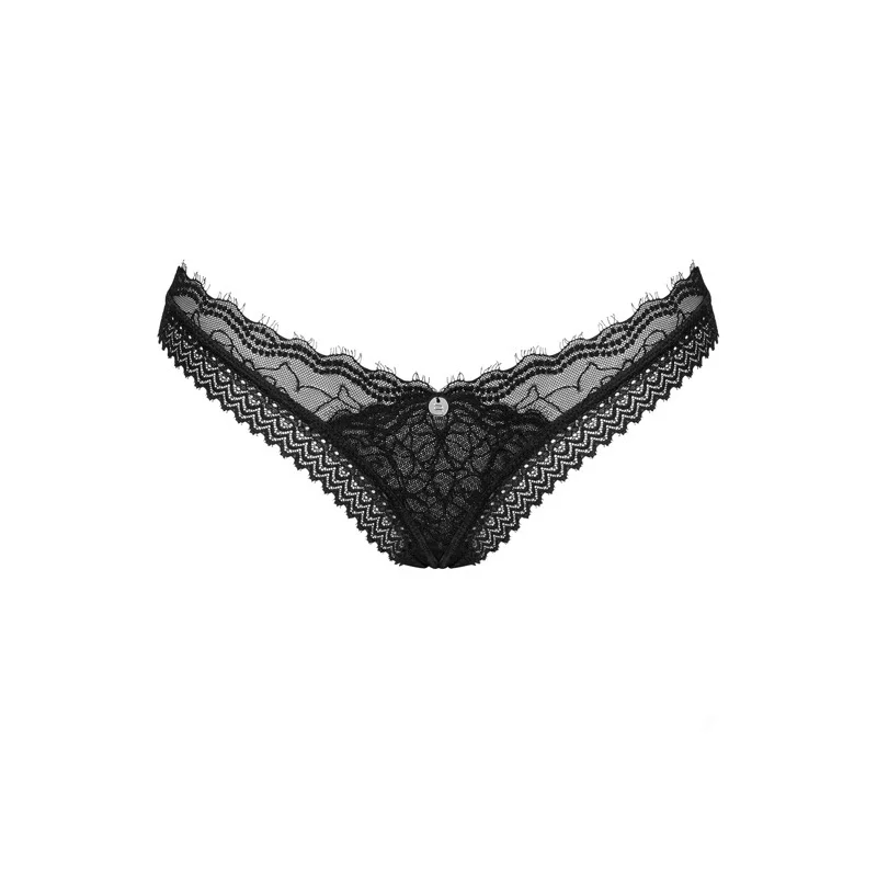 Obsessive Medilla Black Lace Thong M/L - Elegant Eyelash Trim